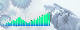 Serum wird mit einer Spritze aufgezogen - Diagrammbalken mit Wertsteigerung