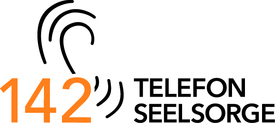 Logo Telefonseelsorge (ein schemenhaftes Ohr, die Nummer 142 und Text Telefonseelsorge